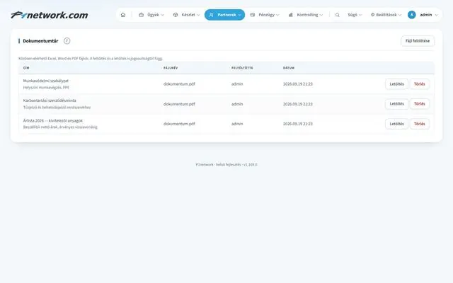 P1network ERP system – Partners · Contracts (Document library)