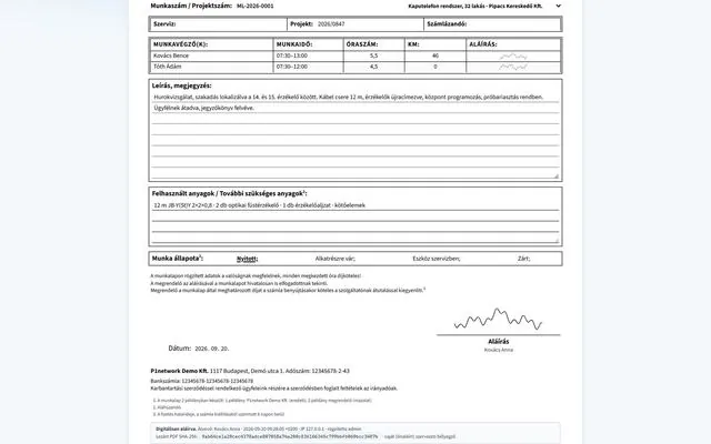 P1network ERP system – Cases · Worksheet · digital signature
